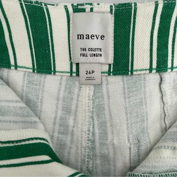 Maeve Anthro The Colette Full Length Pants Green White Stripe Linen Blend 26P - Picture 6 of 10
